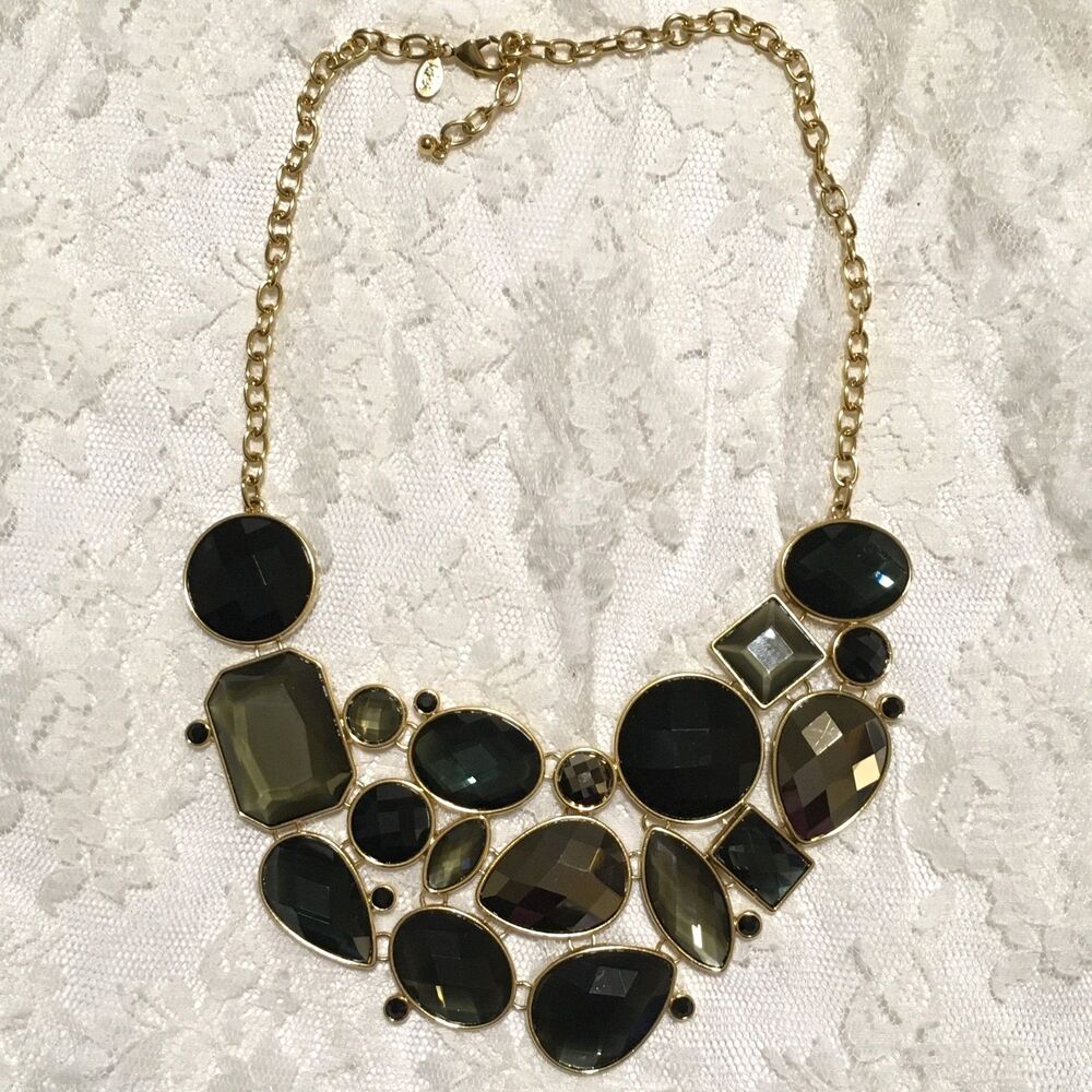 Vintage Joan Rivers Necklace Gold Tone Chain Collar Big Rhinestones Spring
